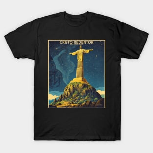 Cristo Redentor Starry Night Rio de Janeiro Brazil Vintage Tourism Travel Poster T-Shirt